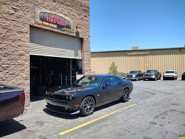 Black Dodge Challenger Outside Tire Shop 046 — VDK Tire Shop