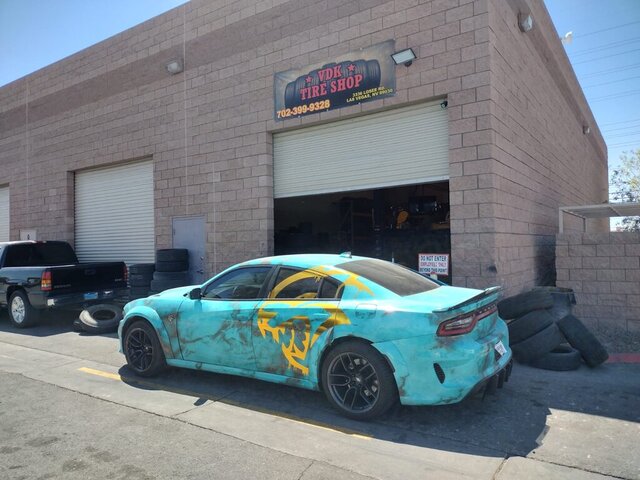 Blue Dodge Charger Tire Shop 049 — VDK Tire Shop