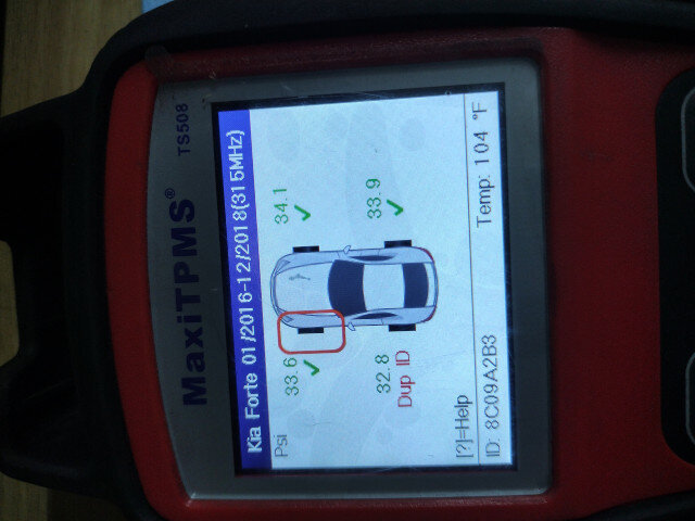 TPMS tire pressure monitoring system diagnostic screen