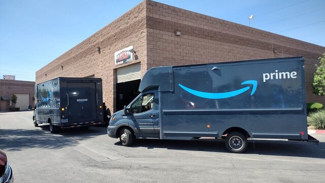 Amazon Prime Delivery Trucks Parked 001 — VDK Tire Shop